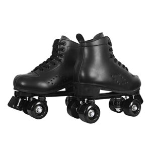 Roller Skates for Women with PU Leather High-top Double Row Rollerskates, Unisex-Adult Indoor Outdoor Black Derby Skate Size 8 with Wear-Resistant Rubber Fast Braking for Beginner