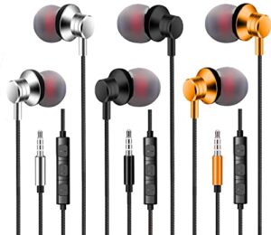 slowbull 3 pack wired earbuds,in-ear headphones with microphone，wired earphones with sound insulation,high-definition, pure sound, suitable for smart phone, android,ipod、ipad、 pc and other 3.5mm jacks