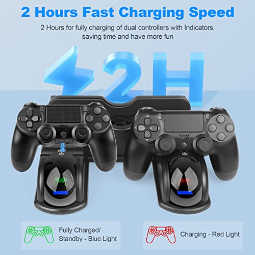 PS4 Stand Cooling Fan Station for Playstation 4/PS4 Slim/PS4 Pro, PS4 Vertical Stand with Dual Controller Port Charger Dock Station, 12 Game Slots, USB Fast Charging Station with LED Indicator