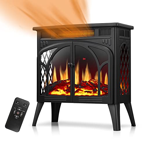 Electric Fireplace Stove Heater, Freestanding Electric Fireplace, Fireplace Heater with 3D Logs and Realistic Flame,Adjustable Brightness and Color, 5100btu Max 1500w,Black