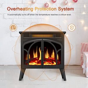 Electric Fireplace Stove Heater, Freestanding Electric Fireplace, Fireplace Heater with 3D Logs and Realistic Flame,Adjustable Brightness and Color, 5100btu Max 1500w,Black