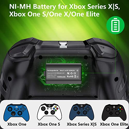 4 x 1600mAH Rechargeable Battery Packs for Xbox One Controller Battery Packs with Charger Dock USB Charger Station for Xbox Series X|S, Xbox One S/One X/One Elite (Size 2)