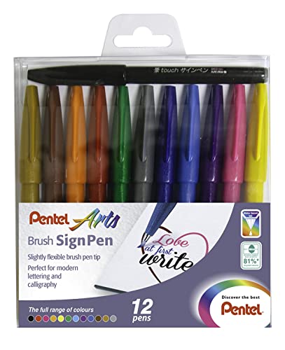 Pentel Brush Sign Pen 12-piece wallet - Original Colours - YSES15C/12-M