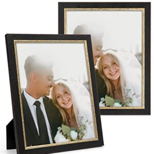 Sapowerntus 8x10 Picture Frames 5x7 with Mat, Black Gold Vintage Photo Frame Set of 2, Beaded Trim Antique Classic Wall Hanging Tabletop Display Decor, Graduation Family Wedding Gift