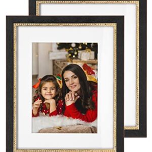 Sapowerntus 8x10 Picture Frames 5x7 with Mat, Black Gold Vintage Photo Frame Set of 2, Beaded Trim Antique Classic Wall Hanging Tabletop Display Decor, Graduation Family Wedding Gift