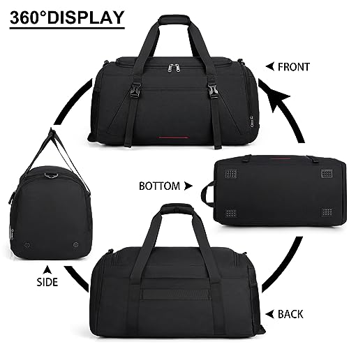 Gym Bag for Men Women 40L Water Resistant Sports Bag Gym Duffle Bag with Wet Pocket Large Travel Duffel Bag Weekender Overnight Bag with Shoe Compartment Black