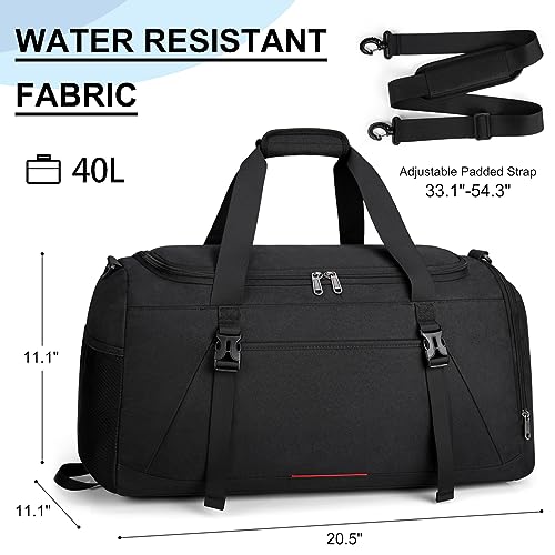 Gym Bag for Men Women 40L Water Resistant Sports Bag Gym Duffle Bag with Wet Pocket Large Travel Duffel Bag Weekender Overnight Bag with Shoe Compartment Black