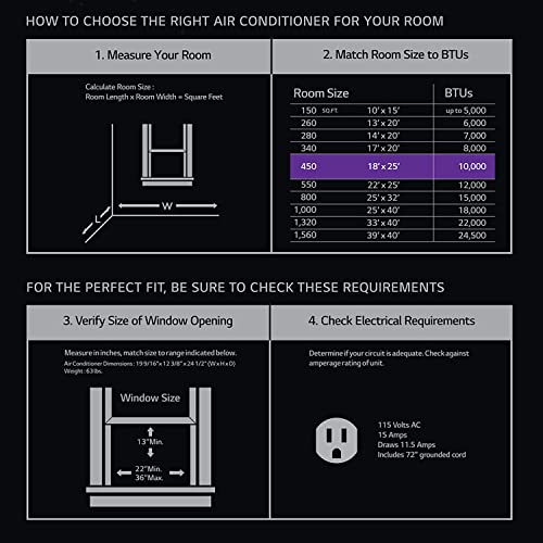 LG 10,000 BTU Dual Inverter Smart Window Air Conditioner, Cools 450 Sq. Ft., Ultra Quiet Operation, Up to 25% More Energy Savings, ENERGY STAR®, works with LG ThinQ, Amazon Alexa and Hey Google, 115V