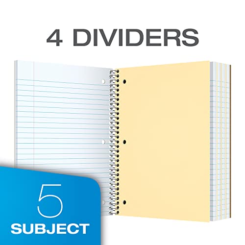 Oxford Spiral Notebook 3 Pack, 5 Subject, College Ruled Paper, 4 Dividers, 8 x 10-1/2 Inches, Black, Red, Blue, 180 Sheets (65203)