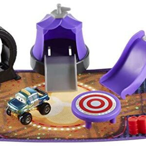 Mattel ​Disney and Pixar Cars Toys, Mini Racers On-the-Go Show Time Playset with 1 Mini Ivy Truck, Accessories & Portable Case