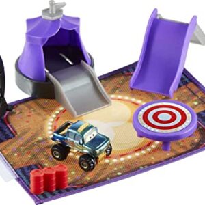 Mattel ​Disney and Pixar Cars Toys, Mini Racers On-the-Go Show Time Playset with 1 Mini Ivy Truck, Accessories & Portable Case