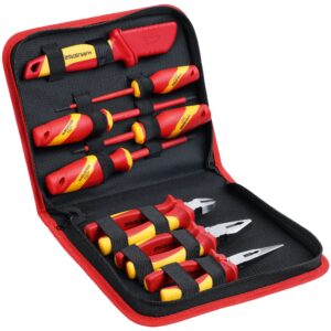 manusage 1000v insulated electrician screwdriver & pliers set with pouch, professional 8-pieces cr-v magnetic phillips slotted screwdrivers