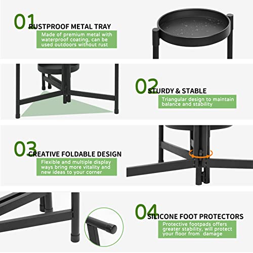 iDavosic.ly 5 Tier Metal Plant Stand for Indoor Outdoor, Foldable Corner Tall Plant Shelf for Multiple Plants, Flower Pot Holder Display Stand for Living Room Balcony Garden Patio (Black)