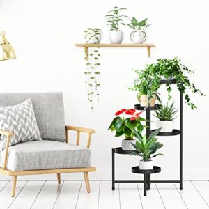 iDavosic.ly 5 Tier Metal Plant Stand for Indoor Outdoor, Foldable Corner Tall Plant Shelf for Multiple Plants, Flower Pot Holder Display Stand for Living Room Balcony Garden Patio (Black)