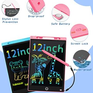 LCD Writing Tablet for Kids, 2Pck Drawing Tablets Toddler Toys Doodle Board 12 inch Writing Pad Drawing Tablet, Boys Girls Gift Trip Travel Essentials Learning Games 3-5 6-8 9-12 Year Old, Blue+Pink