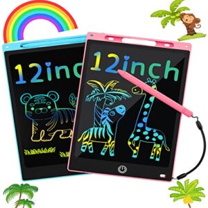 lcd writing tablet for kids, 2pck drawing tablets toddler toys doodle board 12 inch writing pad drawing tablet, boys girls gift trip travel essentials learning games 3-5 6-8 9-12 year old, blue+pink