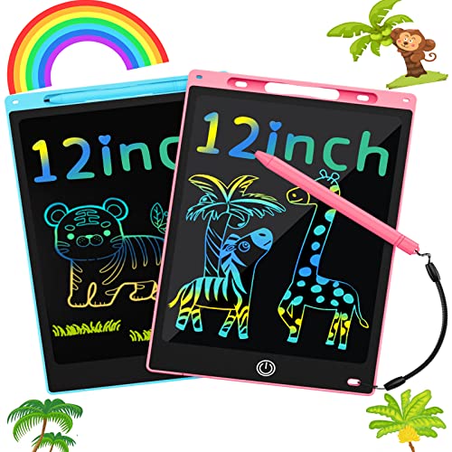 LCD Writing Tablet for Kids, 2Pck Drawing Tablets Toddler Toys Doodle Board 12 inch Writing Pad Drawing Tablet, Boys Girls Gift Trip Travel Essentials Learning Games 3-5 6-8 9-12 Year Old, Blue+Pink