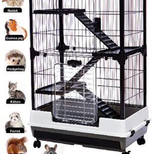 Large Multi-Level Indoor Outdoor Small Animal Cage for Guinea Pig Ferret Chinchilla Cat Playpen Rabbit Hutch with Solid Platform & Ramp Leakproof Litter Tray Large Access Doors (Black, 4-Level)