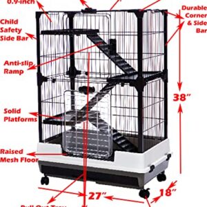 Large Multi-Level Indoor Outdoor Small Animal Cage for Guinea Pig Ferret Chinchilla Cat Playpen Rabbit Hutch with Solid Platform & Ramp Leakproof Litter Tray Large Access Doors (Black, 4-Level)