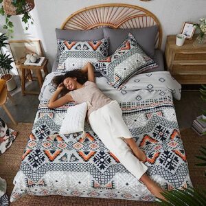 casaagusto queen comforter set, 8 pieces gray orange boho comforter set, microfiber cozy bohomian bedding set with decor pillow, lightweight breathable for all seasons