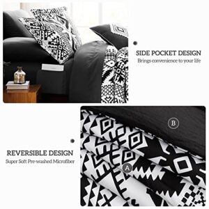 CASAAGUSTO Queen Comforter Set, 8 Pieces Boho Comforter Set, Microfiber Cozy Bohomian Bedding Set with Decor Pillow, Lightweight Breathable for All Seasons (Black and White Queen 90x90 Inches)