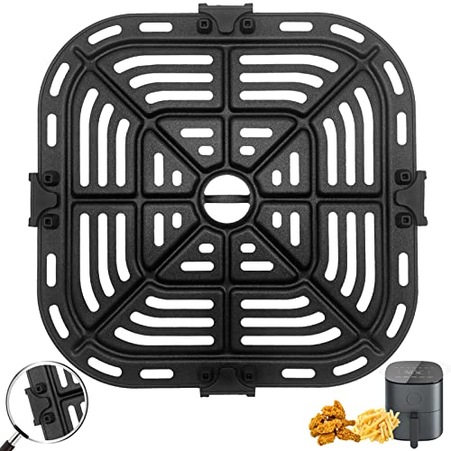 Air Fryer Grill Pan for COSORI Square Air Fryer Pro LE 5 Qt, Non-Stick 8.26’’*8.26’’ Air Fryer Rack Replacement Parts Accessories Grill Plate Crisper Plate Tray with Rubber Bumpers, Dishwasher Safe