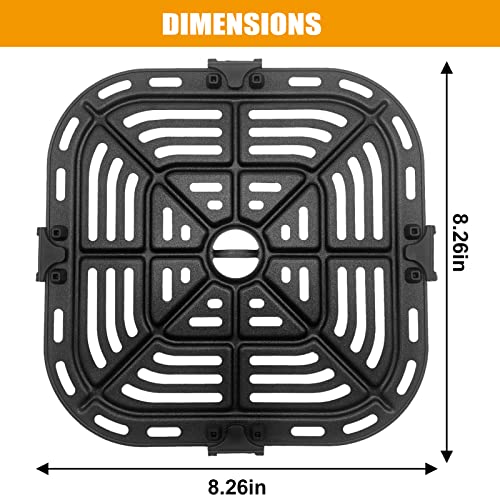 Air Fryer Grill Pan for COSORI Square Air Fryer Pro LE 5 Qt, Non-Stick 8.26’’*8.26’’ Air Fryer Rack Replacement Parts Accessories Grill Plate Crisper Plate Tray with Rubber Bumpers, Dishwasher Safe