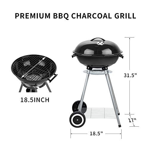 18.5 inch BBQ Grill,Portable Charcoal Grill, Carbon Heat Control Round BBQ Kettle