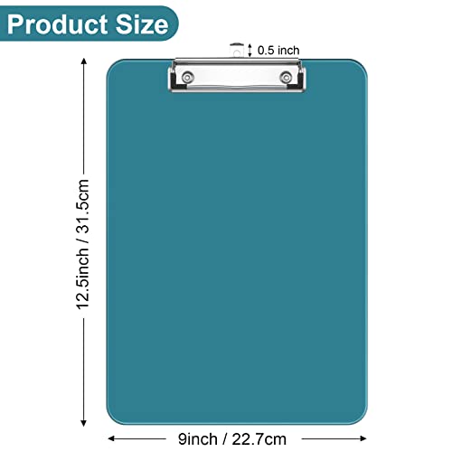 Rimilak Plastic Clipboards with Low Profile Metal Clip, Translucent Clip Board, 12.5 x 9 Inch Letter Size | Office Supply | Back to School, Teal