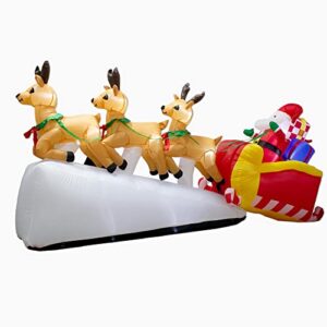 luxfcup 9FT Long Christmas Inflatable Santa Reindeer Decoration for Outdoor Yard Santa Sleigh Inflatable Outdoor Decorations with LED Lights Christmas Blow Up 3 Deers with Sleigh Decor