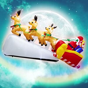 luxfcup 9ft long christmas inflatable santa reindeer decoration for outdoor yard santa sleigh inflatable outdoor decorations with led lights christmas blow up 3 deers with sleigh decor