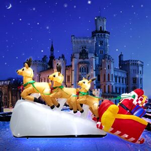 luxfcup 9FT Long Christmas Inflatable Santa Reindeer Decoration for Outdoor Yard Santa Sleigh Inflatable Outdoor Decorations with LED Lights Christmas Blow Up 3 Deers with Sleigh Decor