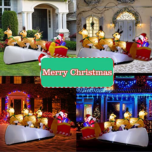 luxfcup 9FT Long Christmas Inflatable Santa Reindeer Decoration for Outdoor Yard Santa Sleigh Inflatable Outdoor Decorations with LED Lights Christmas Blow Up 3 Deers with Sleigh Decor