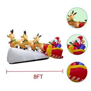 luxfcup 9FT Long Christmas Inflatable Santa Reindeer Decoration for Outdoor Yard Santa Sleigh Inflatable Outdoor Decorations with LED Lights Christmas Blow Up 3 Deers with Sleigh Decor