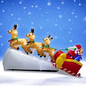 luxfcup 9FT Long Christmas Inflatable Santa Reindeer Decoration for Outdoor Yard Santa Sleigh Inflatable Outdoor Decorations with LED Lights Christmas Blow Up 3 Deers with Sleigh Decor