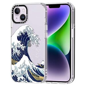 mosnovo compatible with iphone 14 plus case, [buffertech 6.6 ft drop impact] [anti peel off tech] clear tpu bumper phone case cover with aesthetic tokyo wave designed for iphone 14 plus 6.7"