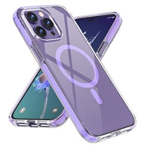 milprox magsafe-compatible case for iphone 14 pro max - clear magnetic shockproof bumper, non-yellowing, mil-grade protection - purple