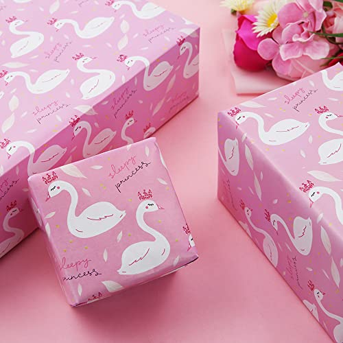 Apol Swan Design Wrapping Paper,Pink Birthday Gift Wrapping Paper for Girl Woman,4 Folded Sheets Bridal Shower Wedding Wrapping Paper for Christmas Baby Shower Anniversary Kids Gift Wrap,28 * 20 Inch