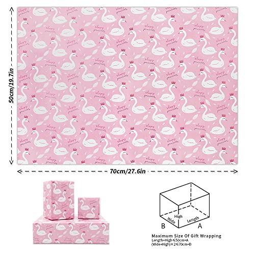 Apol Swan Design Wrapping Paper,Pink Birthday Gift Wrapping Paper for Girl Woman,4 Folded Sheets Bridal Shower Wedding Wrapping Paper for Christmas Baby Shower Anniversary Kids Gift Wrap,28 * 20 Inch