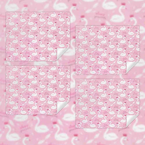 Apol Swan Design Wrapping Paper,Pink Birthday Gift Wrapping Paper for Girl Woman,4 Folded Sheets Bridal Shower Wedding Wrapping Paper for Christmas Baby Shower Anniversary Kids Gift Wrap,28 * 20 Inch