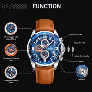 NAVIFORCE Sport Watches for Men Analog Quartz Chronograph Leather Strap Wrist Watch