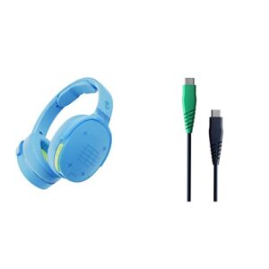 skullcandy hesh evo wireless over-ear headphones transparency edition - clear color with line round charging cable, usbc-c to usb-c - dark blue/green, 4ft