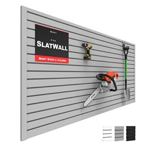 slatwall panel garage wall organizer: heavy duty wall mounted pvc wall rack, interlocking slat wall paneling for garage wall storage, slatwall board, slatwall shelves system -grey (6’h x 4’w)