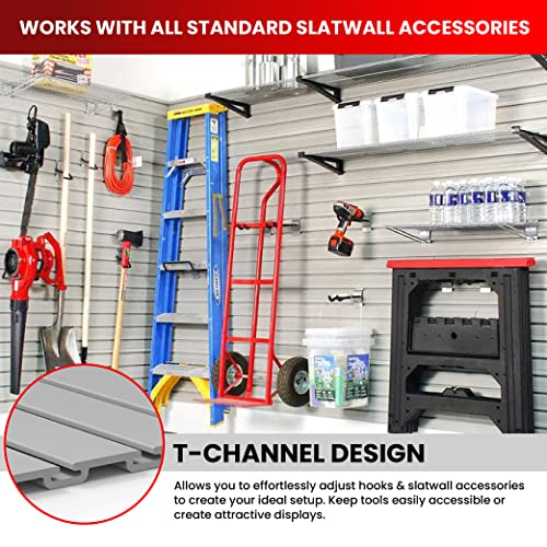 Slatwall Panel Garage Wall Organizer: Heavy Duty Wall Mounted PVC Wall Rack, Interlocking Slat Wall Paneling for Garage Wall Storage, Slatwall Board, Slatwall Shelves System -Grey (6’H x 4’W)