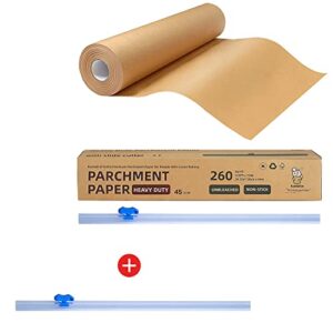 katbite 15 in x 210 ft unbleached parchment paper roll for baking & slide cutter for 15 inches plastic food wrap