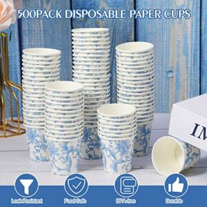 500 Pcs Tasting Paper Cups 2oz Disposable Mouthwash Cup Mini Beverage Drinking Cup Small Snack Cup for Kid Adult Home Bathroom Kitchen Picnic Travel Events Party Supplies Favors (Blue White Porcelain)