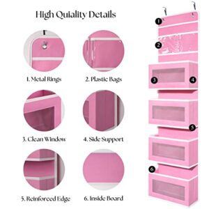 Heavy Duty Over Door Organizer, Wall Mount Hanging Organizer Storage with 4 Large Capacity Pockets, Closet Bathroom Nursery Bedroom Dorm, Toys Cosmetics Sundries and Baby Essentials, Pink