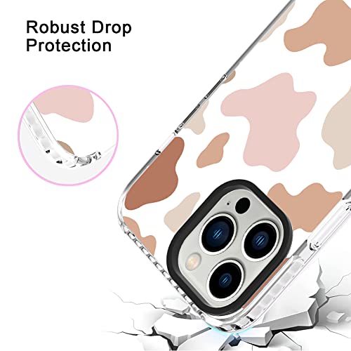 OOK Compatible with iPhone 14 Pro Case Cute Cow Print Fashion Slim Lightweight Camera Protective Soft Flexible TPU Rubber for iPhone 14 Pro with [Screen Protector]-Pink & Brown