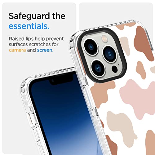 OOK Compatible with iPhone 14 Pro Case Cute Cow Print Fashion Slim Lightweight Camera Protective Soft Flexible TPU Rubber for iPhone 14 Pro with [Screen Protector]-Pink & Brown