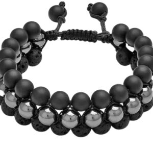 shaligram + hematite + lava precious gemstone crystal stone combination round shape bracelet gift for women, ladies & men beads size 8 mm